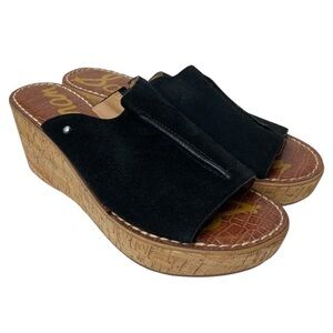 Sam Edelman Ranger Black Suede Cork Wedge Slides Sandals (7)